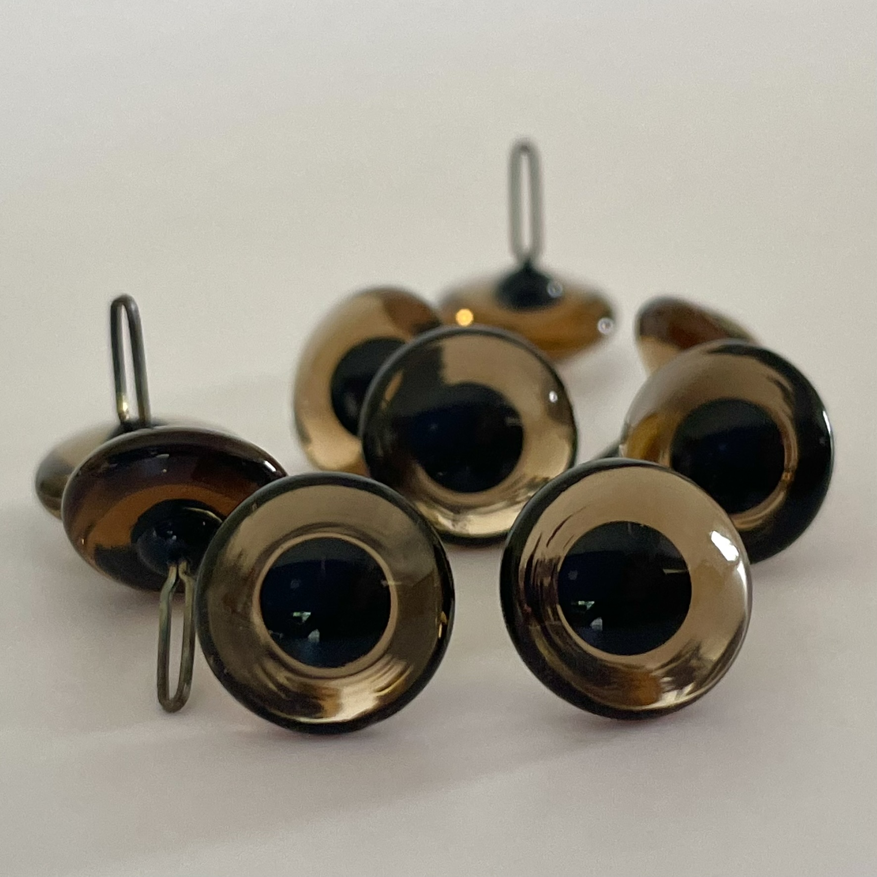 Traditional Glass Teddy bear eyes in dark smoked topaz colour