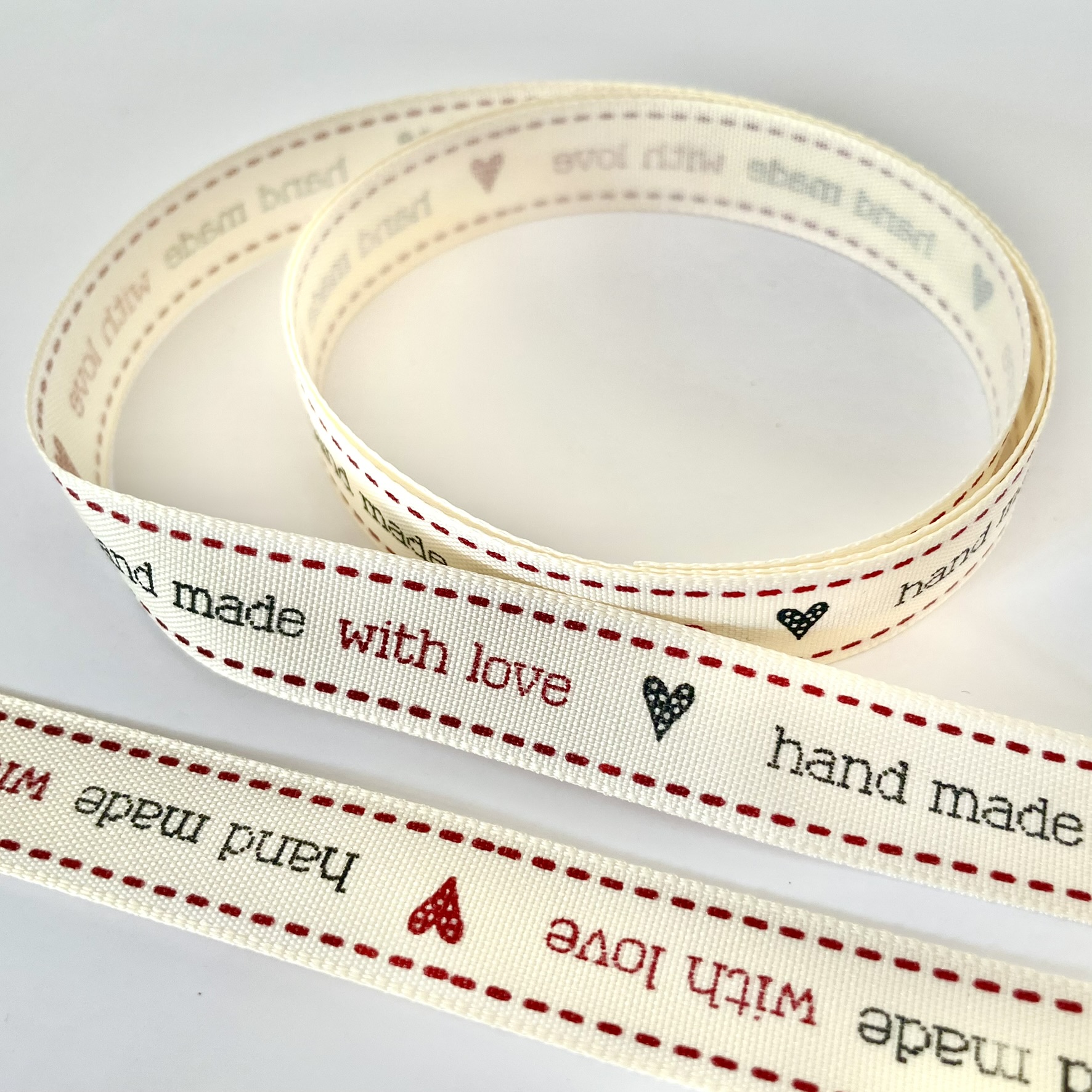 Handmade with Love Ribbon with 15mm thickness available as a 20mm roll or 1m length