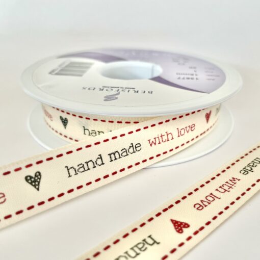 Handmade with Love Ribbon with 15mm thickness available as a 20mm roll or 1m length