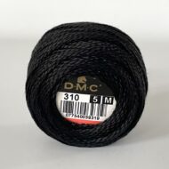 A DMC Cotton Perle 116 / 310 / 5 (Black) ball of 100%, black, mercerised cotton thread that has been manufactured using a twisting process so it iis non-divisible.