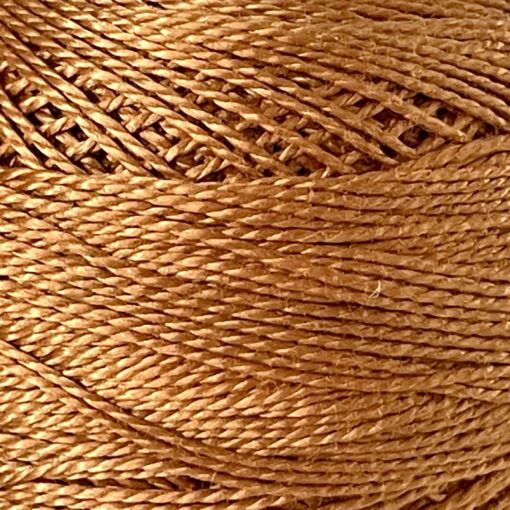 A DMC Cotton Perle 116 / 436 / 8 (Light Tan Brown) ball of 100%, mercerised cotton thread that has been manufactured using a twisting process so it iis non-divisible.