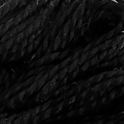 A DMC Cotton Perle in shade 310 (size 3) skein of 100%, mercerised cotton embroidery thread manufactured using a twisting process so it is non-divisible.