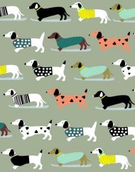 Sewing Sanctuary Cotton Fabric - Dachshunds Green