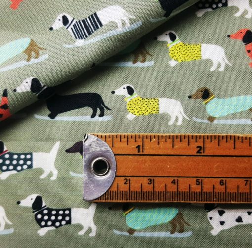 Sewing Sanctuary Cotton Fabric - Dachshunds Green