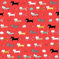 Cat pattern fabric with funny cat design for doll making, bear making, dress making, bags, cushions, patchwork, quilting and face masks. This is in shade red.
