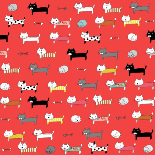 Sewing Sanctuary Cotton Cat Fabric - Red