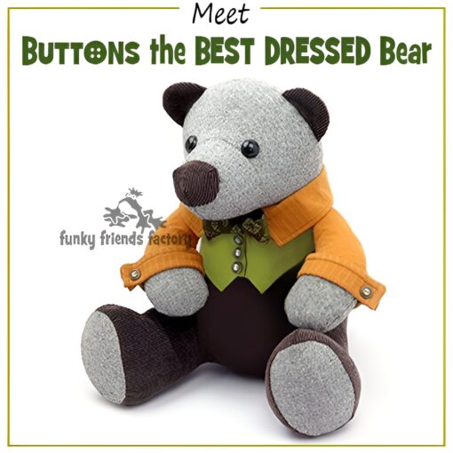 Funky Friends Buttons Best Dressed Bear Pattern