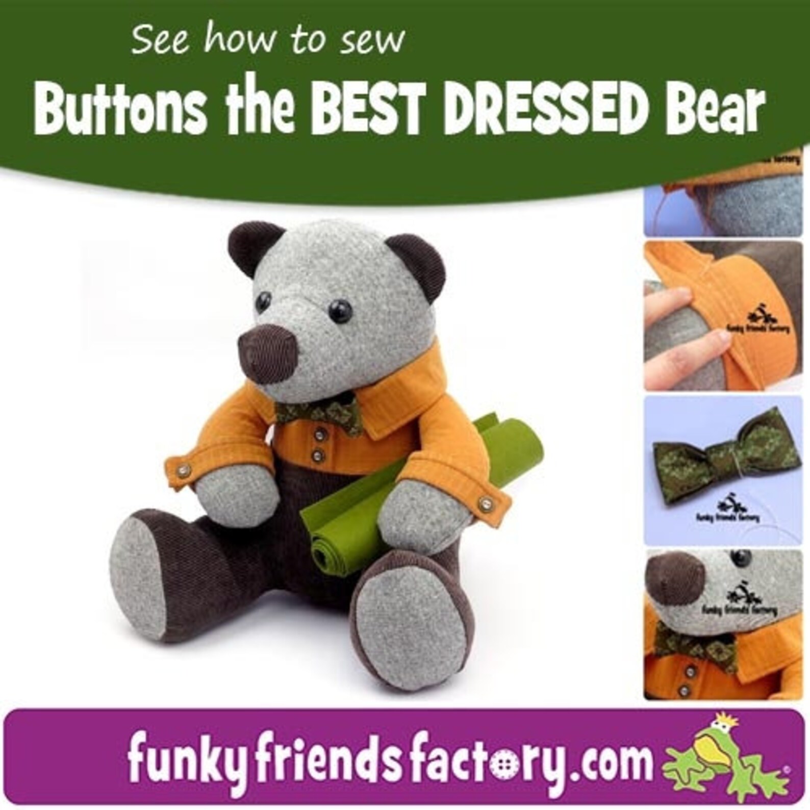 Buttons the Best Dressed Bear Pattern from Funky Friends