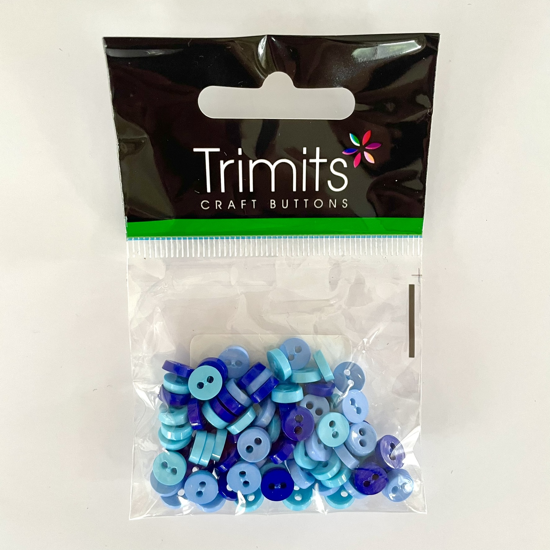 Trimits Mini Buttons for miniature toy making and toy clothes in colour- blue