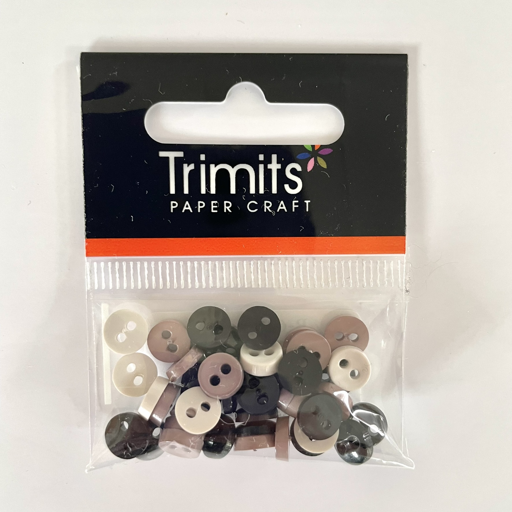 Trimits Mini Buttons for miniature toy making and toy clothes in colour- black, grey and white