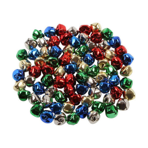 Assorted 15mm Christmas Bells in Colours red, green, blue, gold and silver.