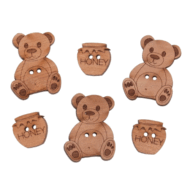Wooden Trimmits Buttons in teddy bear and honey pot shapes